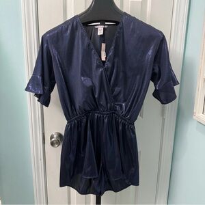 NWT Victoria's Secret Women's Size Small Navy Blue Shiny Sparkly V-neck Romper